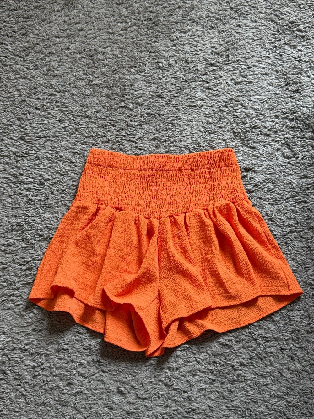 SHEIN Orange Smocked High-Waist Ruffle Shorts